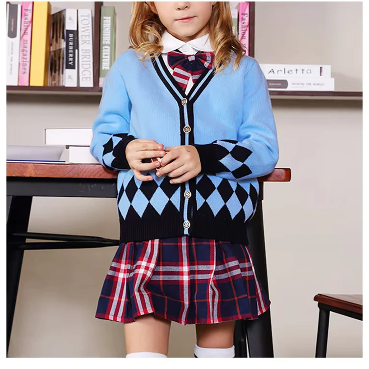 Free-Design-Custom-Childrens-School-Uniforms-Student-Knitted-100-Cotton-Cardigan-Sweater