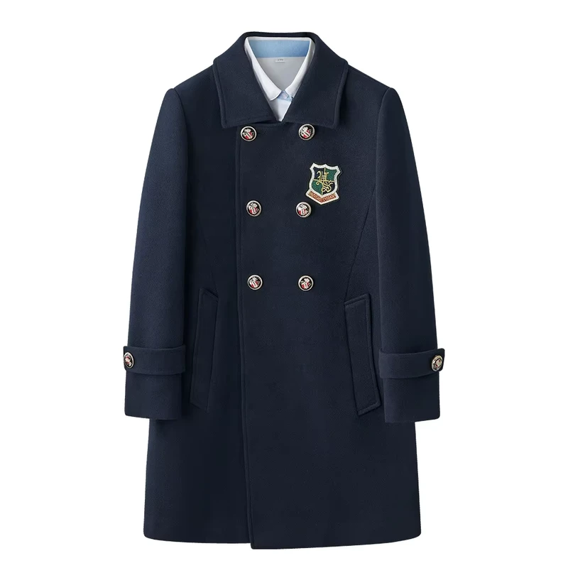Fun-John-Boys-Long-Coat-School-Uniform-Tops-Navy-Jacket-with-Embroidery-Logo-in-Winter