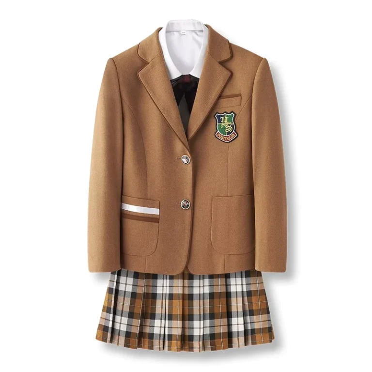 Fun-John-Children-School-Uniform-Sets-with-Piping-Collar-Webbing-Decoration-for-Boys-and-Girls-in-Khaki-Color