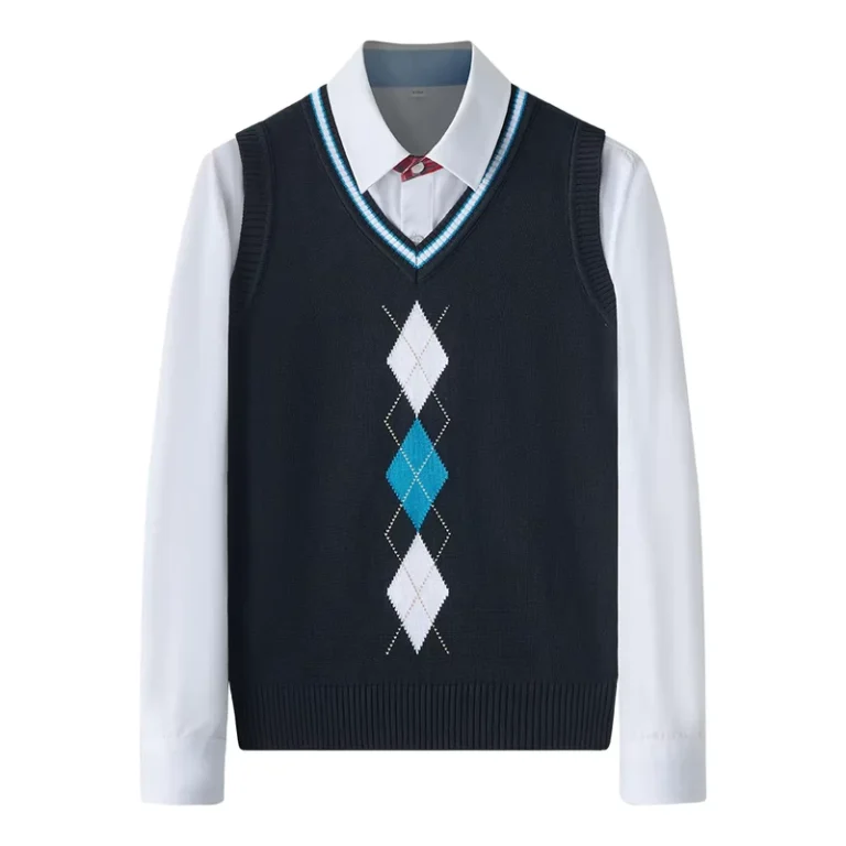 Fun-John-Childrens-V-Neck-Comfort-Knitted-Sleeveless-Pullover-Sweater-Vest-School-Uniform-in-Black-with-Diamond-shaped-Pattern