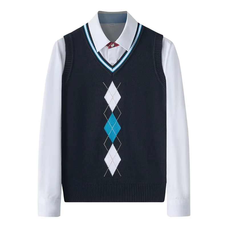 Fun-John-Childrens-V-Neck-Comfort-Knitted-Sleeveless-Pullover-Sweater-Vest-School-Uniform-in-Black-with-Diamond-shaped-Pattern