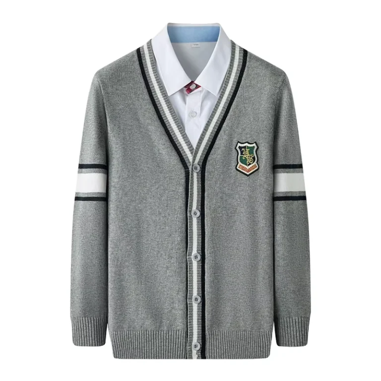 Fun-John-Long-Sleeved-Cotton-Polyester-Knitted-Sweater-for-Children-V-neck-Breathable-School-Uniform-Blouse-Unisex