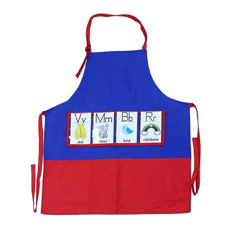 Funny-Creative-DIY-Teacher-Work-Apron-With-Pockets-for-Kindergarten-Painting-Adjustable-Neck-Strap-Storytelling-Apron