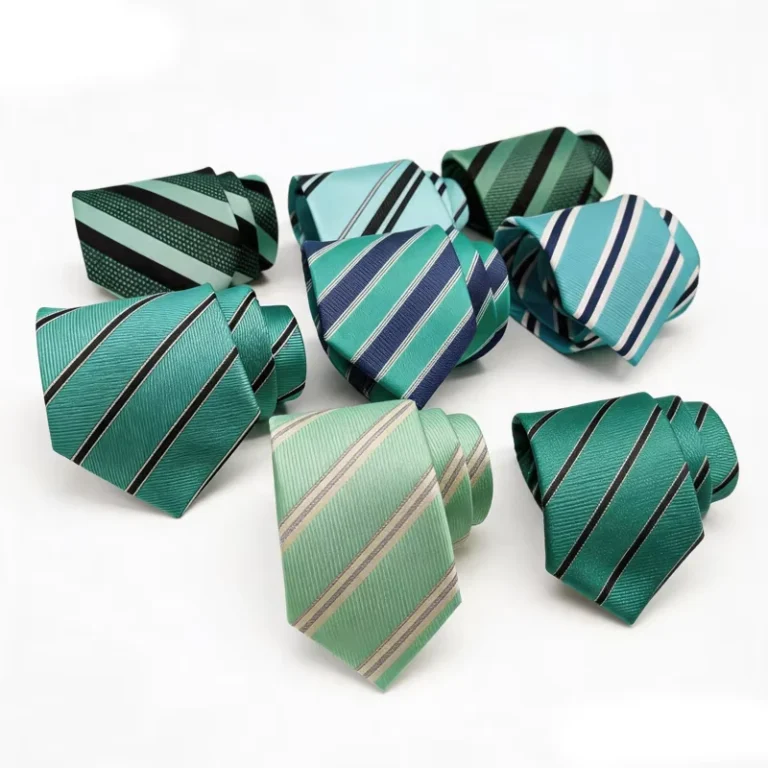 GRS-Certified-Green-Color-Striped-Pattern-Business-Series-Necktie-Handmade-Custom-Logo-100-Polyester-Woven-Mens-Uniform-Tie