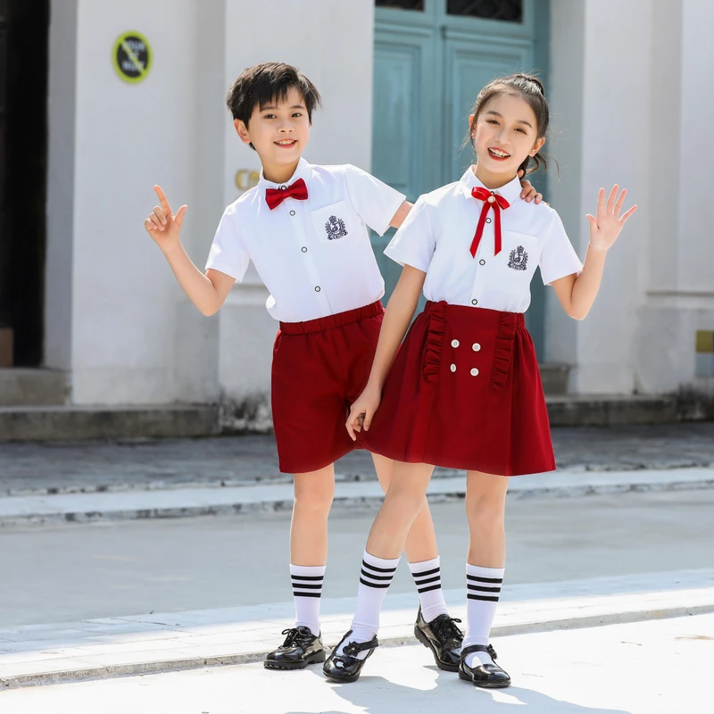Germany-Turkey-USA-Custom-logo-White-Polo-Shirt-With-Red-Skirt-School-Uniform-Set