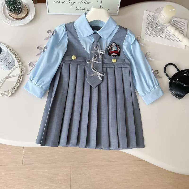 Girl-Preppy-Shirt-Dress-Childrens-School-Uniform-Skirt