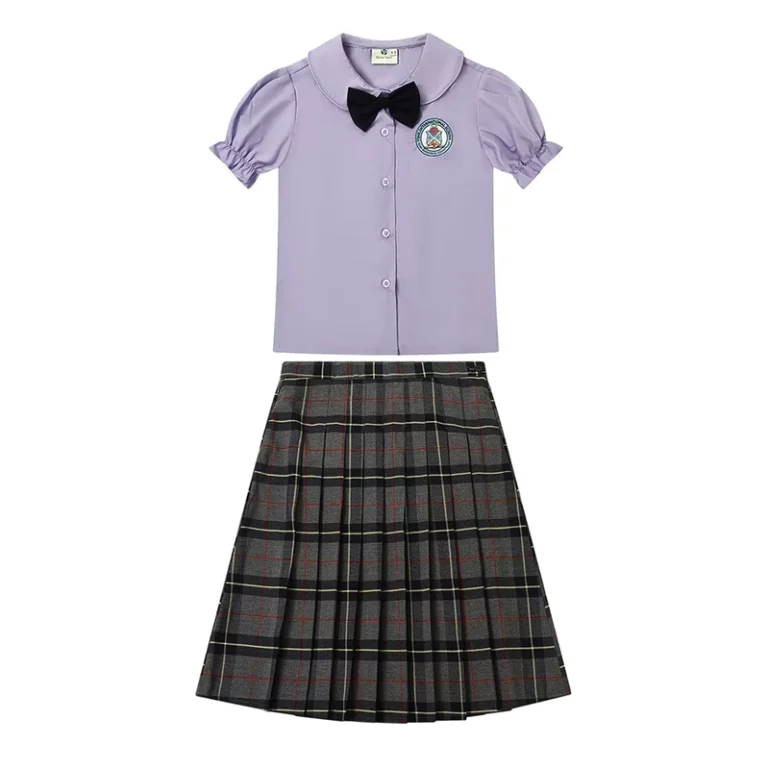 Girl-Wear-Set-for-Student-Uniform-Girls-Purple-Blouse-Plaid-Skirt-Set-Plaid-Dress-Short-Sleeved-Skirt-School-Uniform-Set