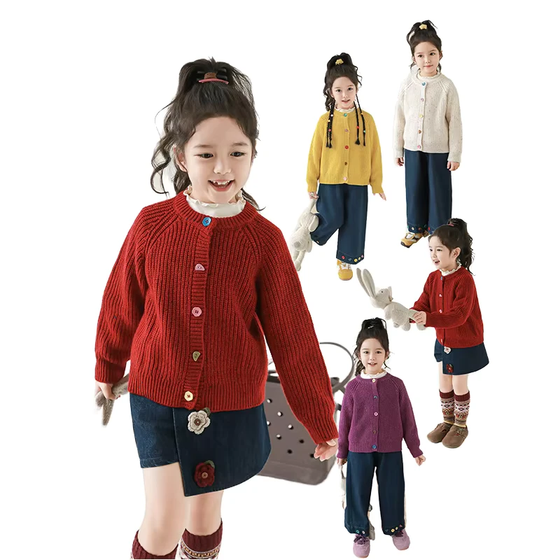 Girls-Autumn-Solid-Color-Cotton-Knitted-Cardigan-with-Buttons