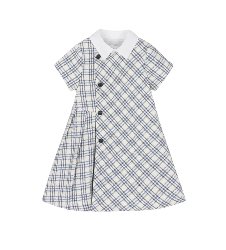 Girls-Blue-and-White-Plaid-Dress-with-White-Peter-Pan-Collar-Short-Sleeve-Button-Front-A-Line-School-Dress-for-Kids