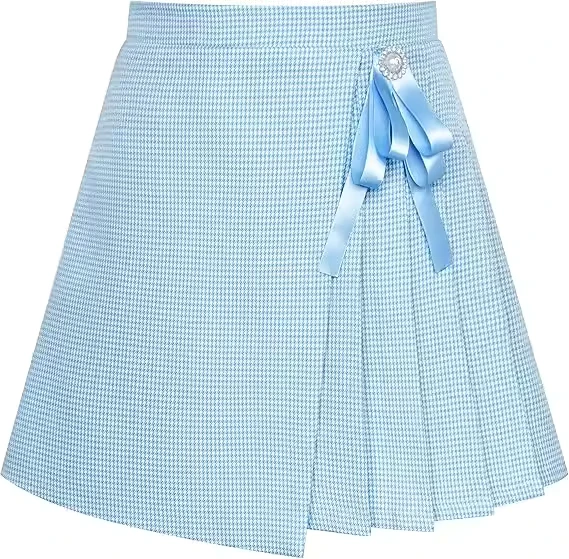 Girls-Bowknot-Design-Pleated-Dress-School-Uniform-Blue-Check-Design-School-Uniform-Dress
