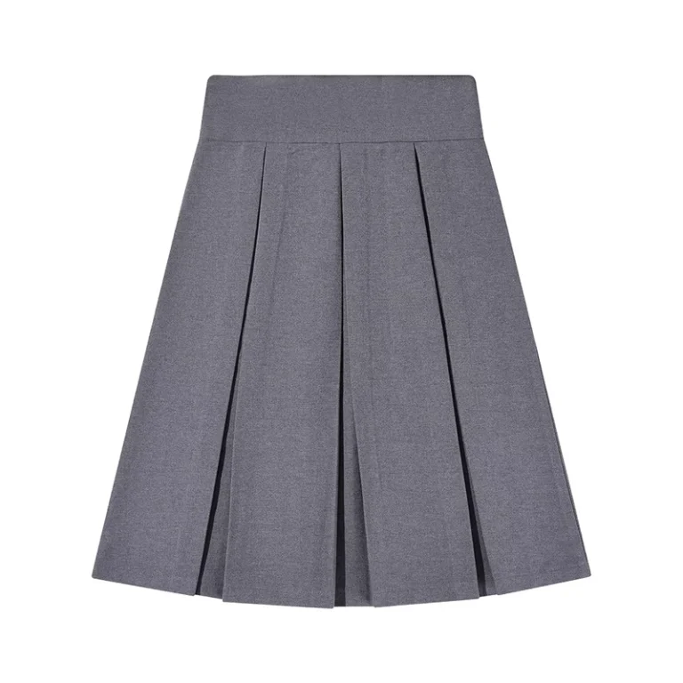 Girls-Box-Pleated-Skirt-Solid-Color-School-Uniform-Basic-Versatile-Stretchy-Grey-School-Skirts