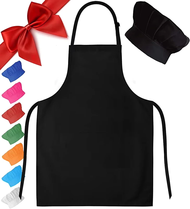 Girls-Boys-Adjustable-Cotton-Child-Kitchen-Kids-Apron-and-Chef-Hat-Set-with-Pocket