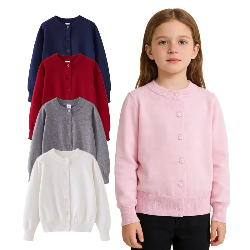 Girls-Cardigan-Sweater-Cotton-Button-Solid-Long-Sleeve-Knit-Sweater
