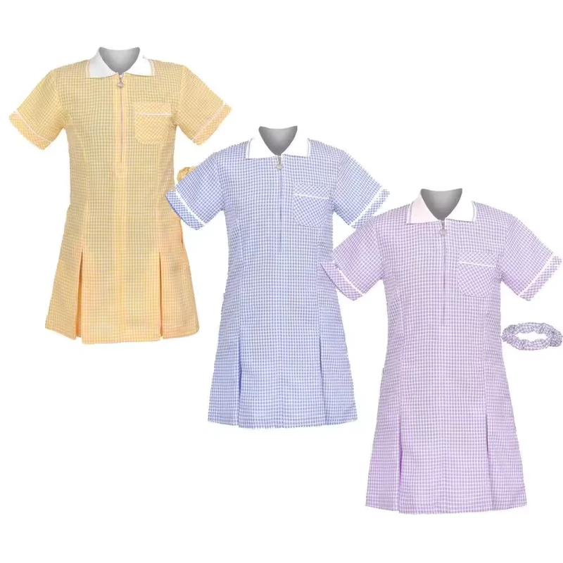 Girls-Checkered-School-Uniform-Dresses-Short-sleeved-Cotton-School-Uniforms-for-Primary-and-Middle-Schools