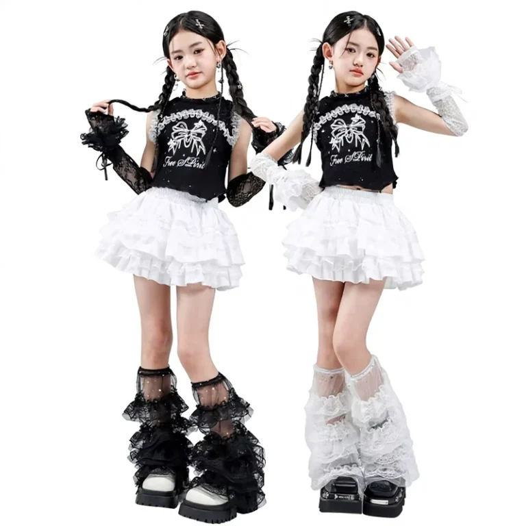 Girls-Children-Jazz-Dance-Clothing-Sleeveless-Lace-Tutu-Skirt-Costume-Set-For-Dance-Performance-ODM-Supply
