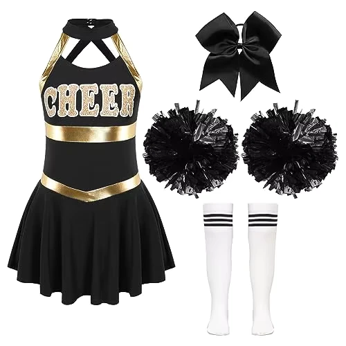 Girls-Childrens-Cheerleader-Costume-Set-Sleeveless-Cheer-Dress-Pom-Poms-Socks-Nylon-Cheerleading-Uniform-School-Holiday