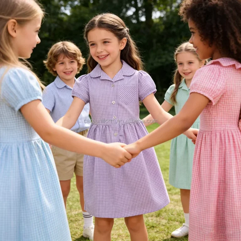 Girls-Dresses-School-Uniform-Girls-School-Dress-Childrens-Set-Washable-Casual-Soft-Fabric-Support-OEM-Customization