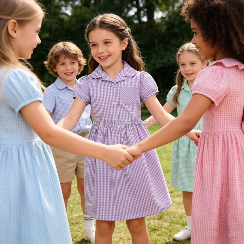 Girls-Dresses-School-Uniform-Girls-School-Dress-Childrens-Set-Washable-Casual-Soft-Fabric-Support-OEM-Customization