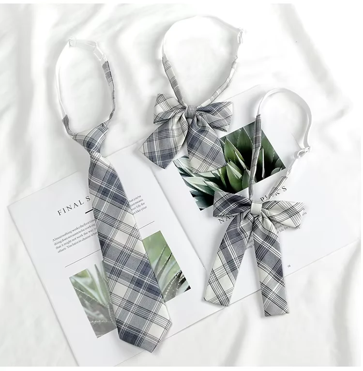 Girls-Fashion-Short-Plaid-Necktie-School-Uniform-Accessories-Student-Jk-Tie-and-Bow-Tie