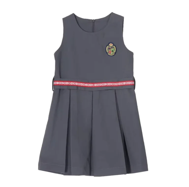 Girls-Grey-Jumper-School-Uniform-Pinafore-Dress-Breathable-Cotton-for-Primary-and-Middle-School