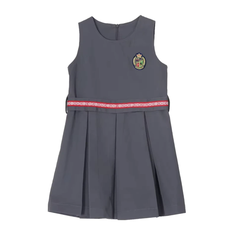 Girls-Grey-Jumper-School-Uniform-Pinafore-Dress-Breathable-Cotton-for-Primary-and-Middle-School