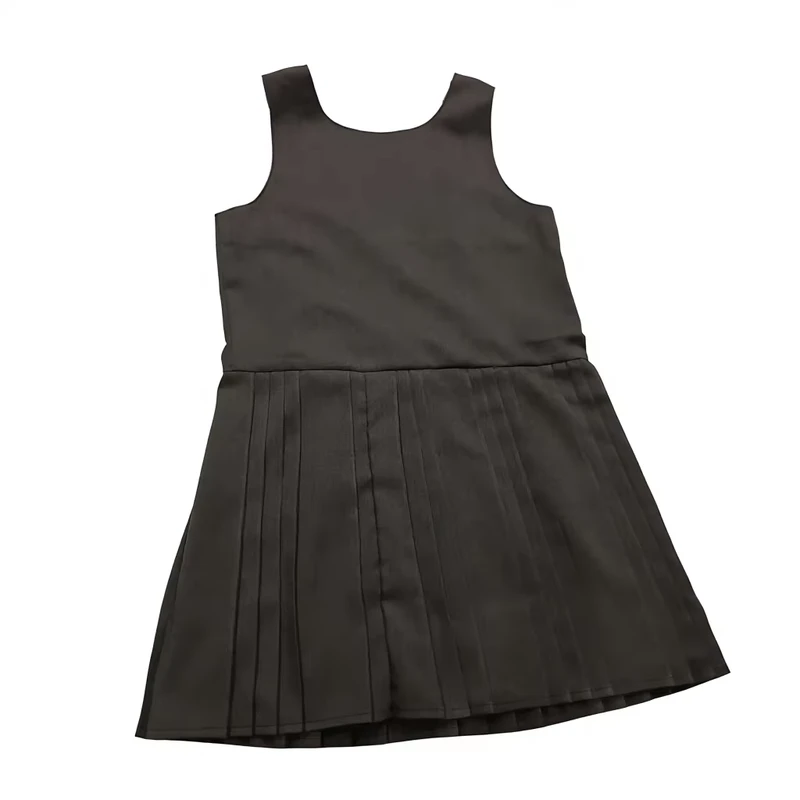 Girls-Grey-Pleated-Pinafore-Dress-School-Uniform-Uniforme-Escolar-Durable-Poly-Cotton-Custom-Small-MOQ-Factory