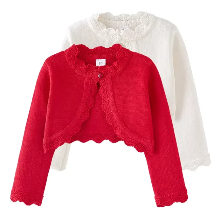 Girls-Long-Sleeve-Jacquard-Cardigan-Sweater-Solid-Color-Combed-Cotton-Button-Closure-Crescent-Edge-Winter