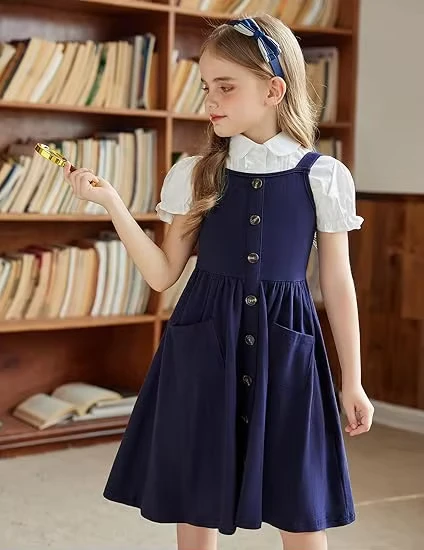 Girls-Navy-Blue-Pinafore-School-Uniform-Jumper-Dress-Pleated-Skirts