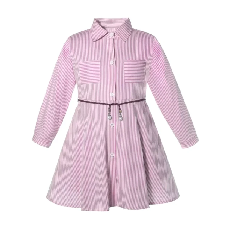 Girls-Pink-Shirt-Dress-Striped-Long-Sleeves-Casual-Dress-for-Toddler-Little-Girls-School-Uniform-Shirtdress-5-12-Years