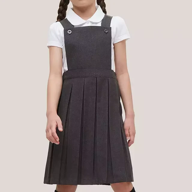 Girls-Primary-School-Uniform-Tunic-Dress-with-Bib-Made-of-Polyester-Cotton-for-Summer-Autumn-Winter-Seasons-for-Children