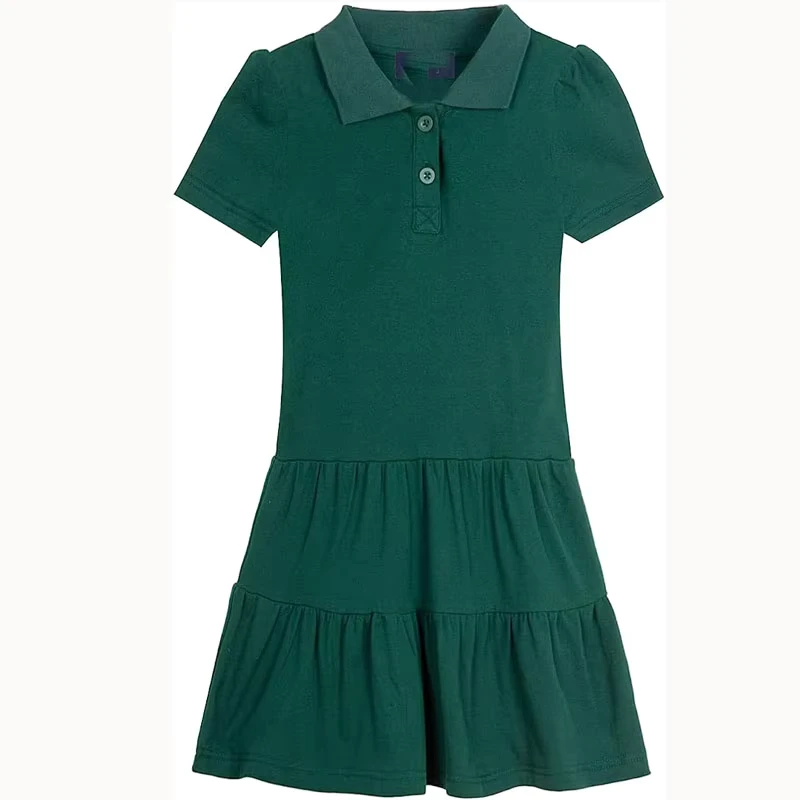Girls-School-Uniform-Dress-60-Cotton-40-Polyester-One-Size-Short-Sleeve-Ruffle-Pique-Polo-Shirt-for-Children-Free-Size