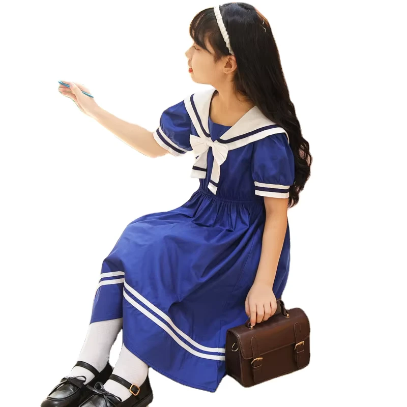 Girls-School-Uniform-Dress-Short-Sleeve-Maxi-Dress-Holiday-Dresses-Summer-Costume-Plus-Size