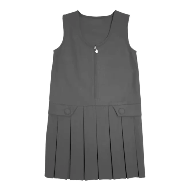 Girls-School-Uniform-Zip-Front-65-Polyester-35-Viscose-Pinafore-Dress