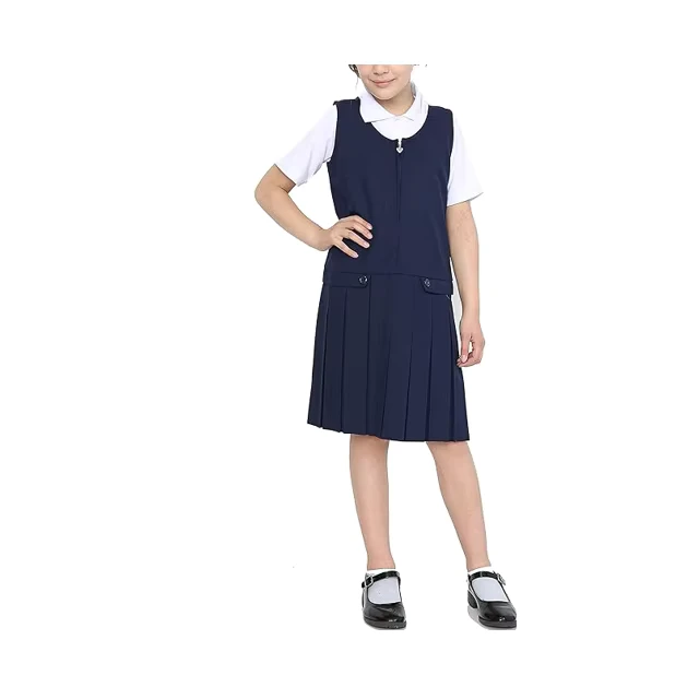 Girls-Stretch-Soft-Pleated-Hem-Sleeveless-Dress-School-Uniform-Pinafore-Skirt