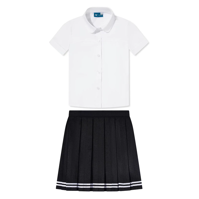 Girls-Student-Clothes-Wear-Black-Dress-Jumper-Short-Sleeved-Skirt-School-Uniform-Set-White-Blouse-Skirt-Set