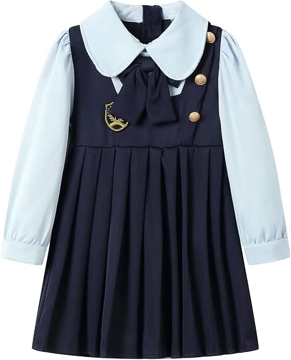 Girls-Summer-Peterpan-Collar-Polo-Dress-School-Uniform-Blue