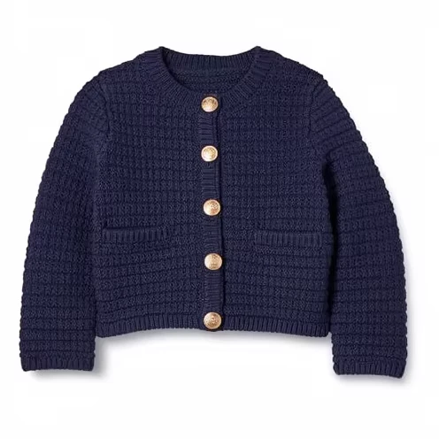 Girls-Winter-Knitted-Crew-Neck-Cardigan-Button-Closure-Navy-Blue-11-12-Years