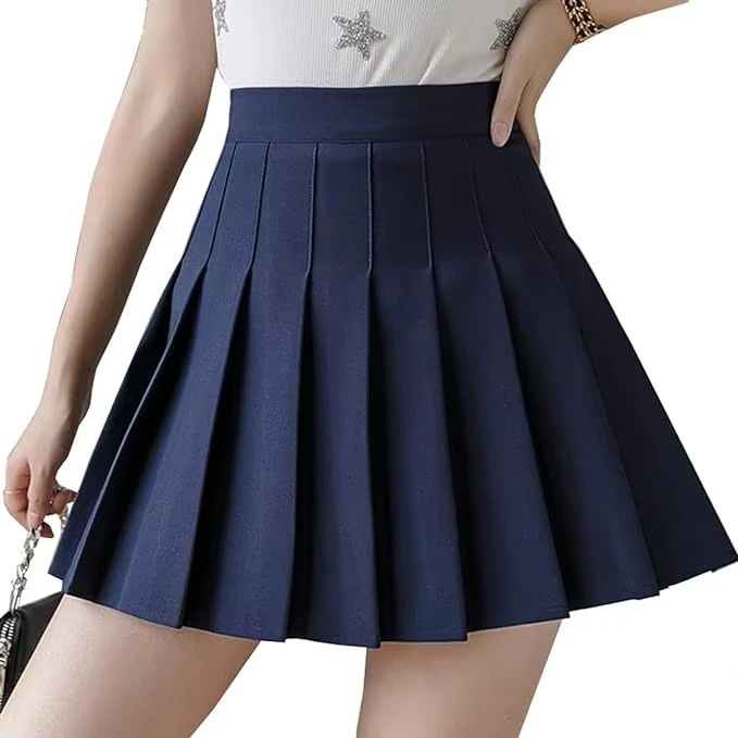 Girls-Women-High-Waisted-Pleated-Skirt-Plain-Plaid-A-line-Mini-Skirt-Skater-Tennis-School-Uniform-Skirts-Lining-Shorts