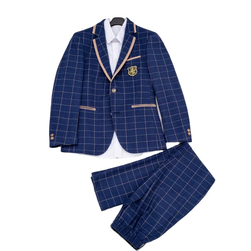 Gray-Blue-Blazer-Skirt-Pants-Plain-Plaid-School-Uniform-for-Boys-Girls-Kindergarten-Primary-School-Student