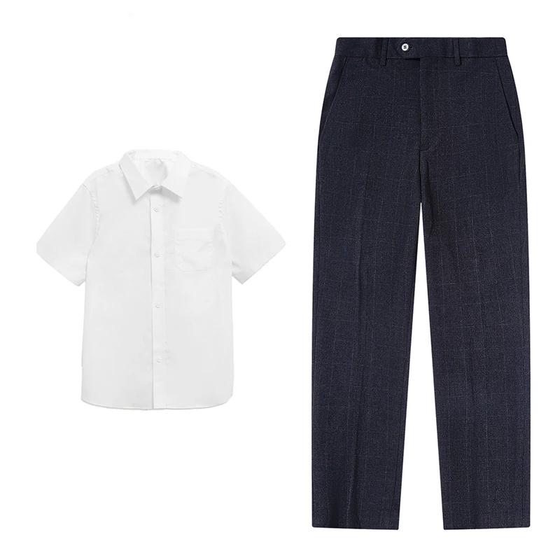 Gray-Trousers-White-Shirt-Set-School-Uniform-Set-for-Kids-Boys-and-Girls-Student-High-Middle-Primary-Student-School-Pants-Set