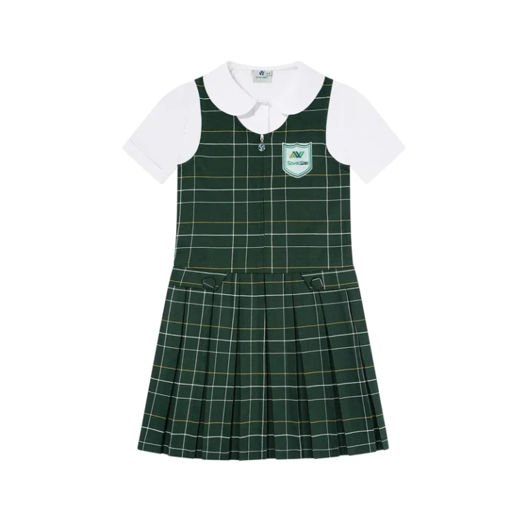 Green-Color-School-Uniform-Pinafores-Shirt-Set-Green-Plaid-Dresses-School-Girls-Student-Jumper-Short-Sleeve-Shirts-Uniform-Set