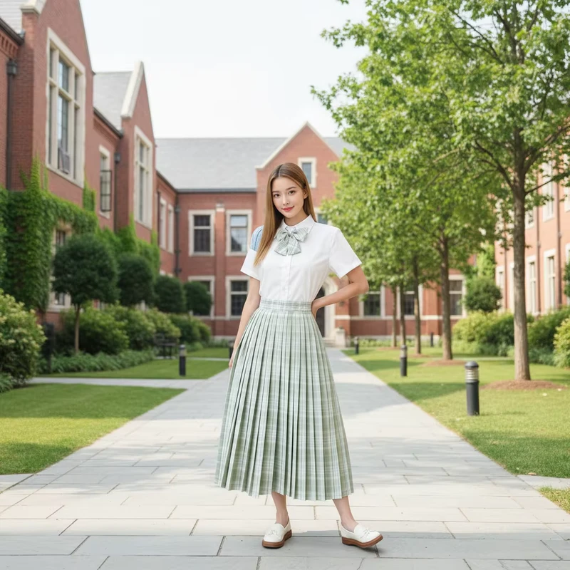 Green-Girls-Student-School-Uniforms-Design-Manufacturing-Junior-School-Uniform-Skort-Color-Combination-Skirts