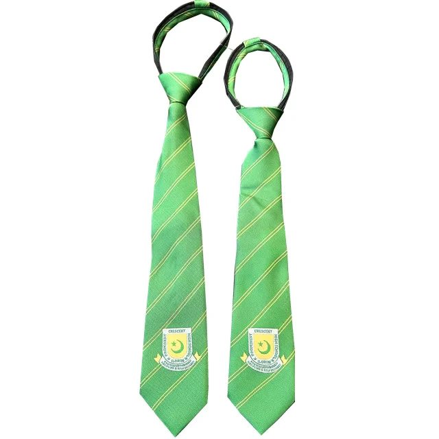 Green-Logo-Zipper-Child-Necktie-Custom-Polyester-Zip-Neck-Ties-Stripe-Neckwear