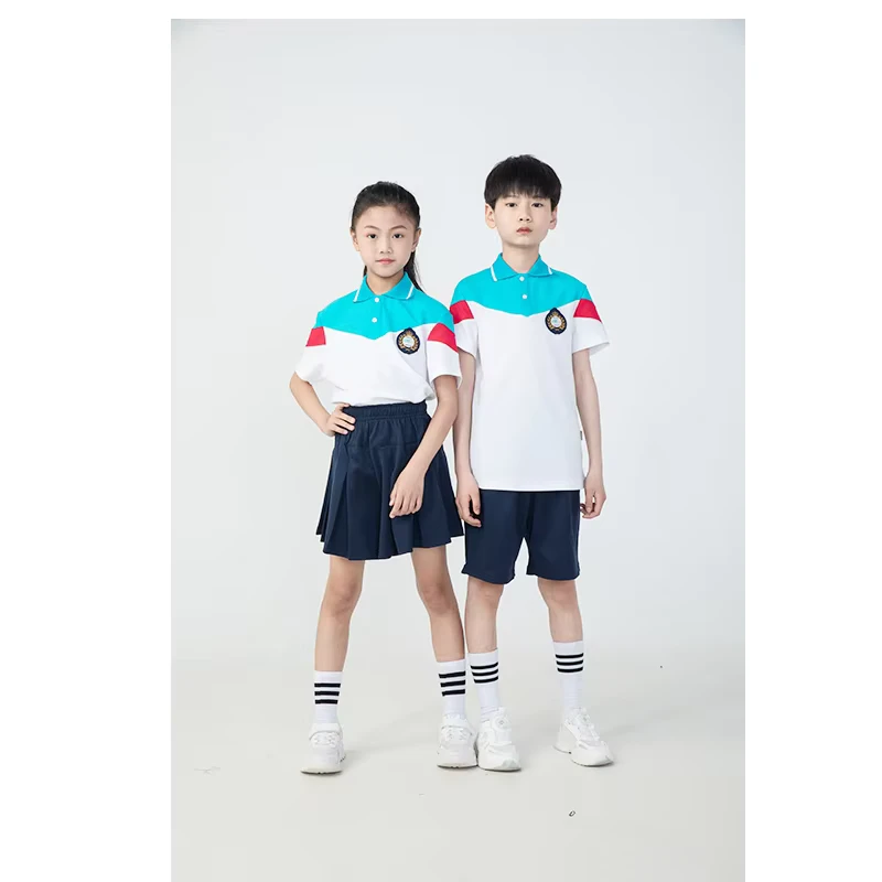 Green-and-White-Polo-T-Shirt-Navy-Blue-Color-Short-Skirt-for-Girls-Navy-Blue-Shorts-for-Boys-Children-Clothes