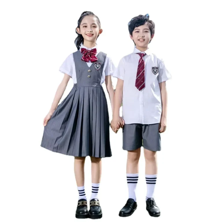 Grey-Girls-Dresses-School-Uniform-Patterns-Western-Style-Stylish-Primary-School-Uniform-Fashionable-Student-School-Uniform