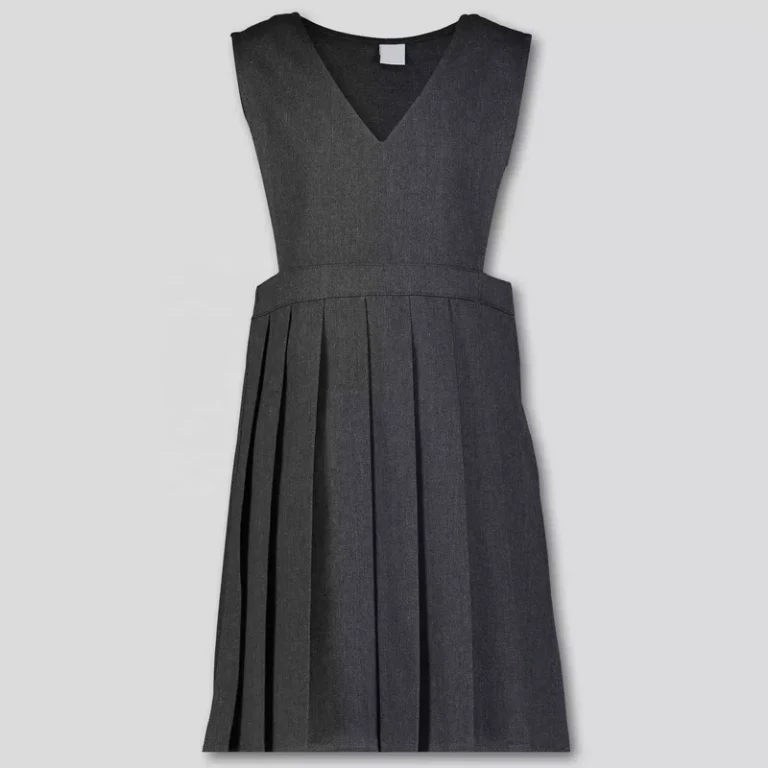 Grey-V-Neck-Pleated-Skirt-Pinafore-Dress-Brand-Design-Girls-Kids-Primary-School-Uniform-Dress