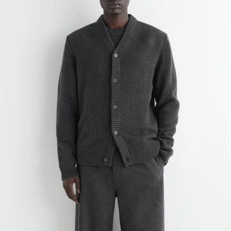 Heavy-Charcoal-Grey-Wool-V-Neck-Cardigan-Men-Button-Down-Standard-Fit-Uniform-School-Office-Knitwear