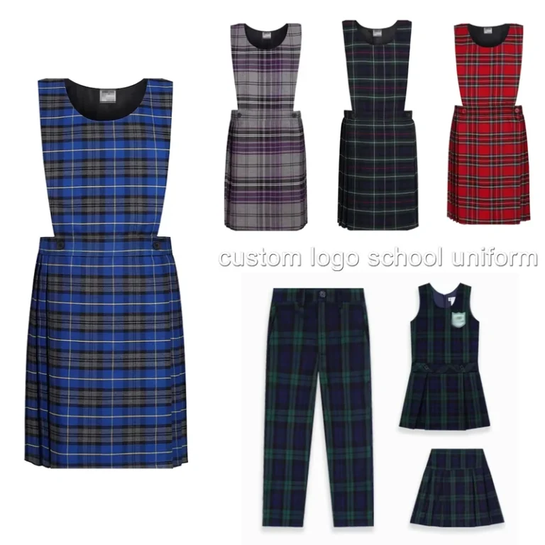 High-Middle-Primary-Girls-School-Uniform-Dress-Child-Custom-logo-School-Uniforms-Plaid-Blue-Jumper-High-Quality
