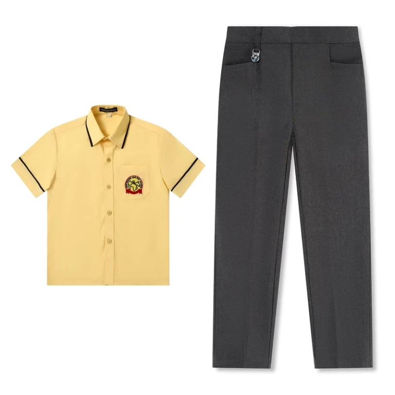 High-Middle-Primary-School-Long-Gray-Pants-Trousers-Yellow-Shirt-Set-School-Uniform-Set-for-Boys-and-Girls-Student