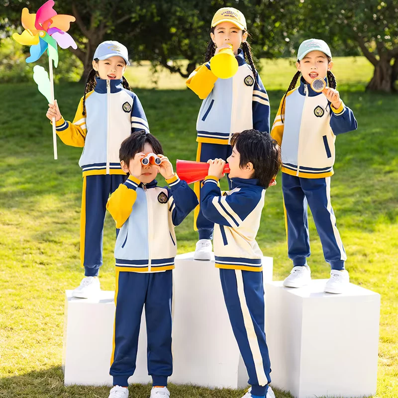 High-Quality-Boys-Girls-School-Uniform-Set-Breathable-Varsity-Jacket-with-Matching-Pants-Customizable-Emblem